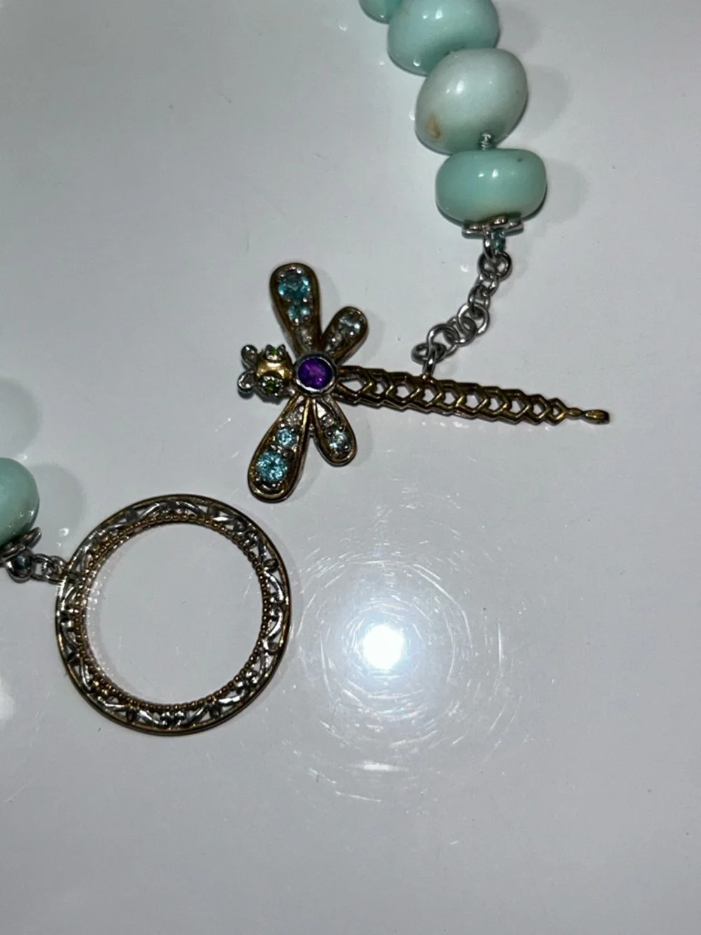 NWOT Gems En Vogue Palladium 18k Accents Gemstone Dragon Fly Toggle Bracelet